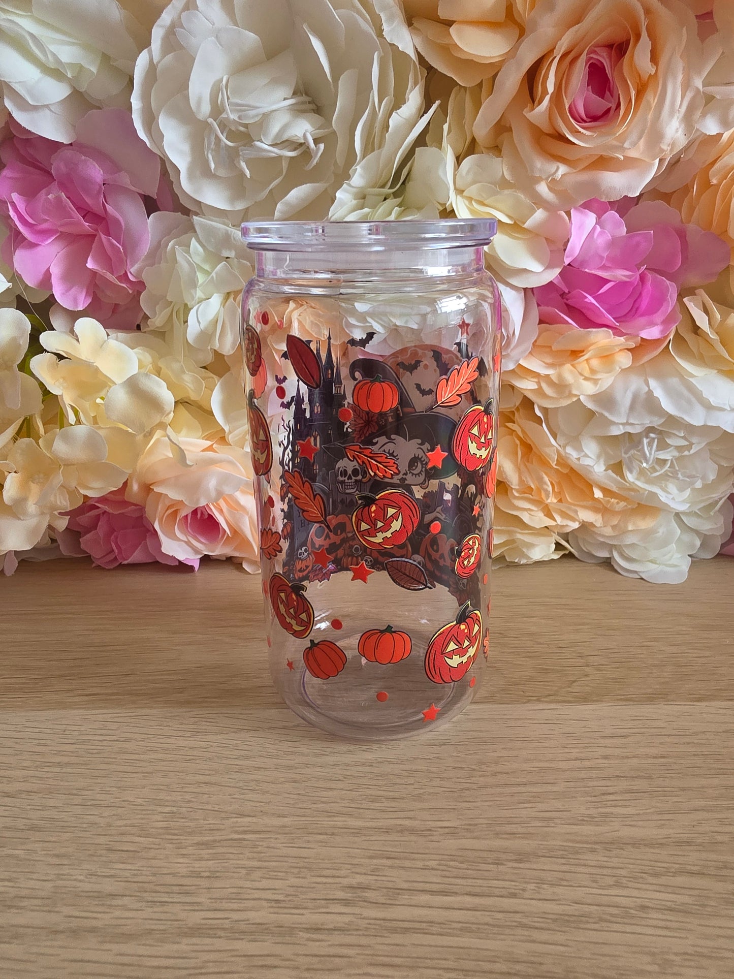 Betty pumpkin acrylic cup with straw & lid