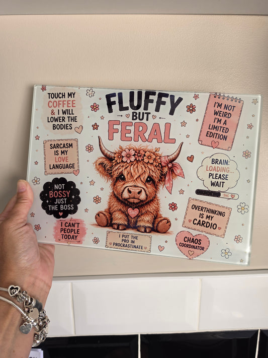 Fluffy But Feral Glass Chopping Board – A4