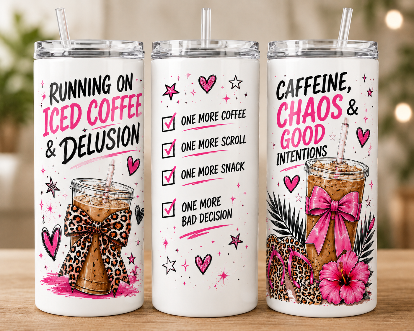 Running on Iced Coffee, Chaos & Good Intentions 20oz Skinny Tumbler