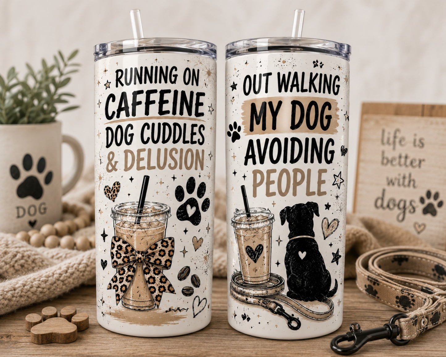 Running on Caffeine, Dog Cuddles & Delusion 20oz Skinny Tumbler