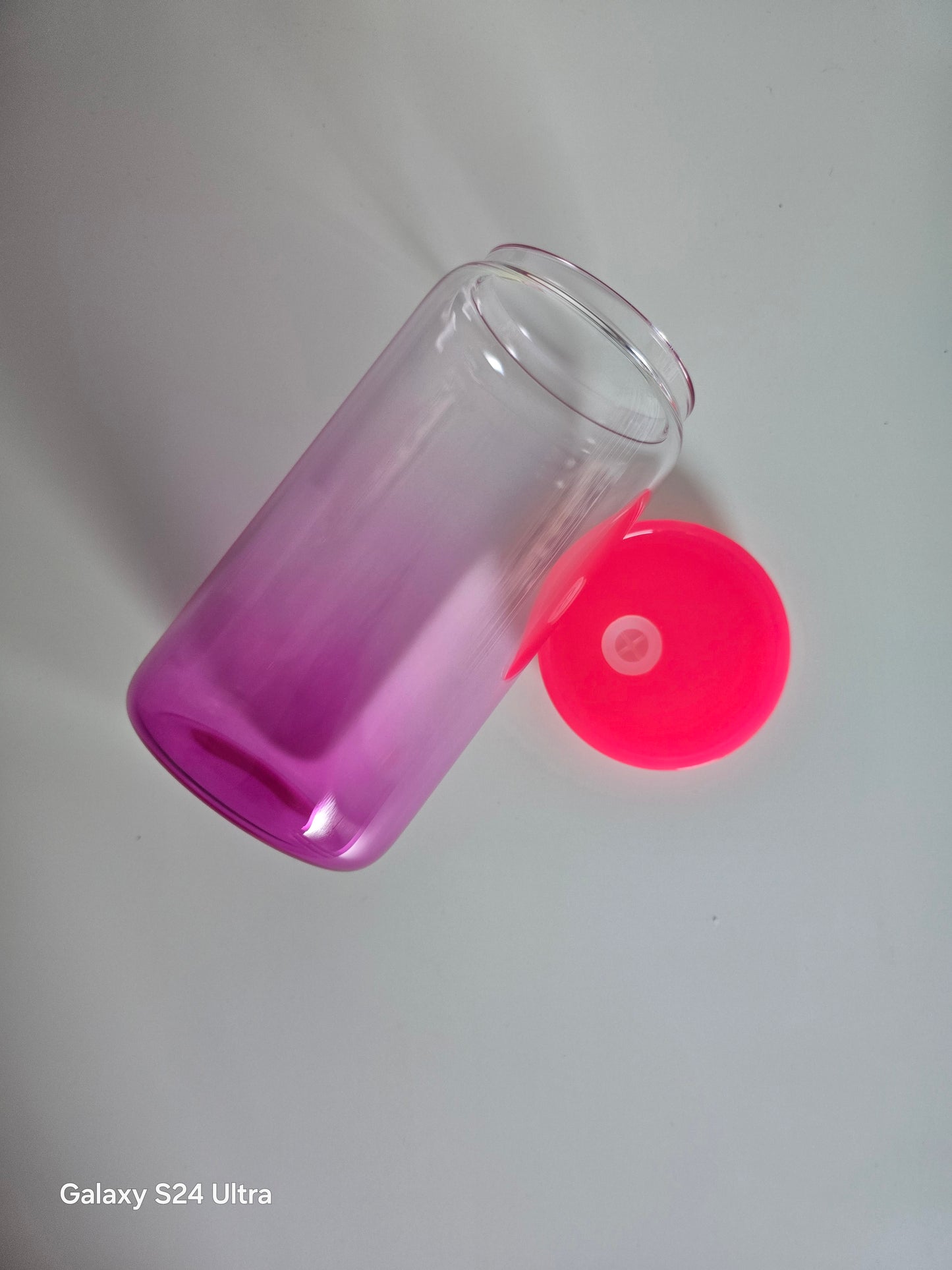 16 OZ GLASS GRADIENT  HOT PINK CAN