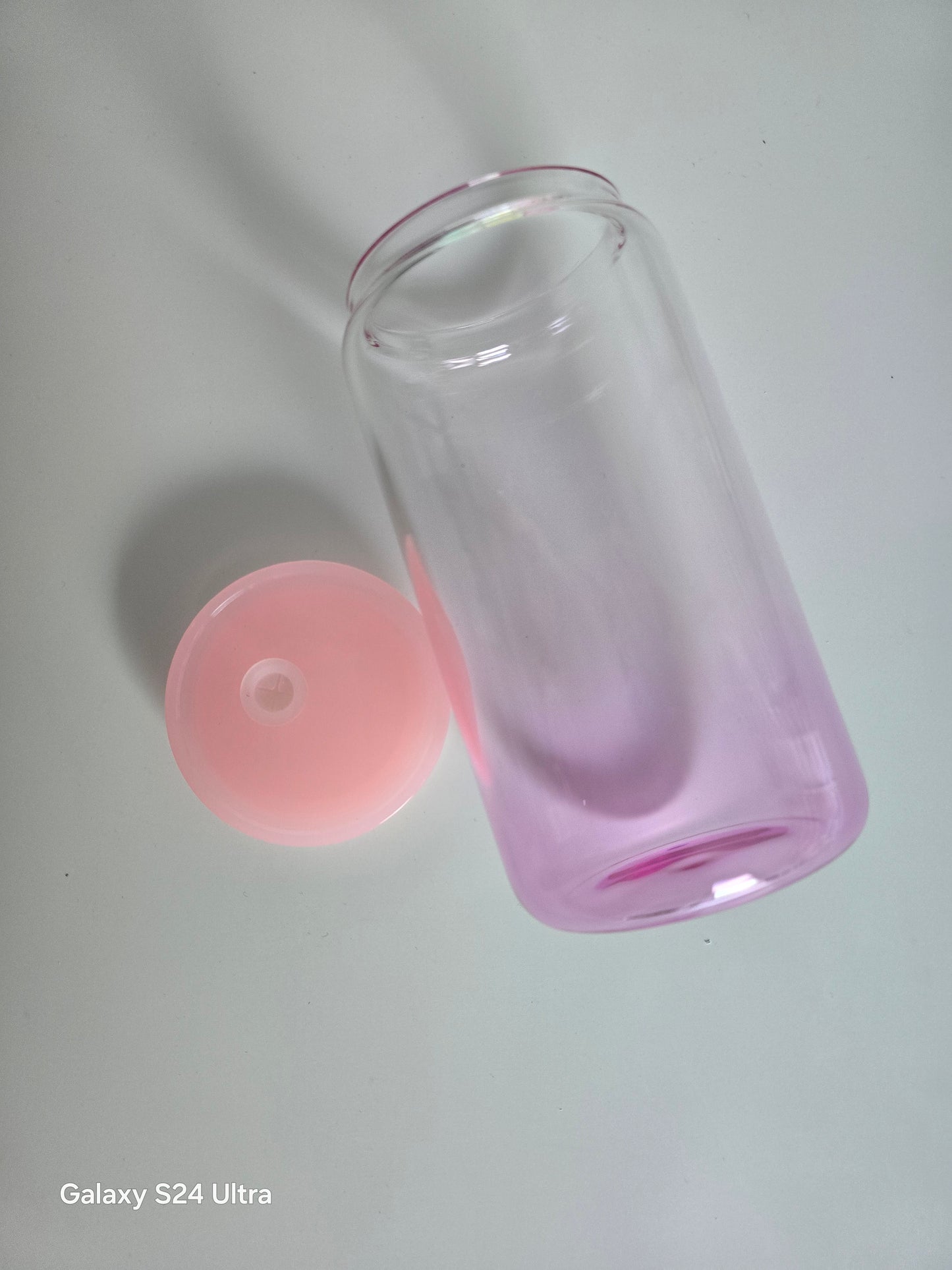 16 OZ GLASS GRADIENT LIGHT  PINK CAN