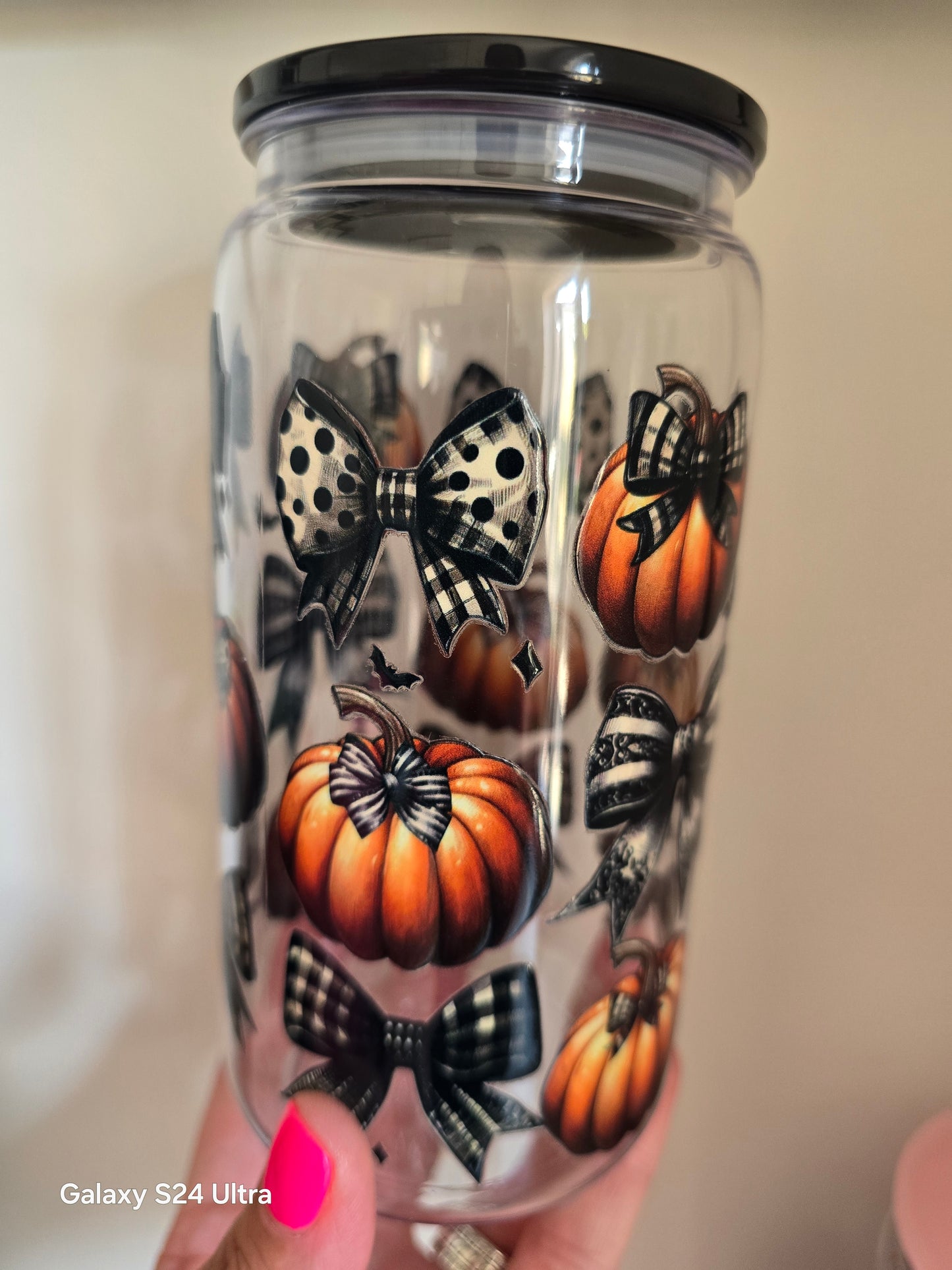 PUMPKIN BOW 16OZ ACRYLIC CUP