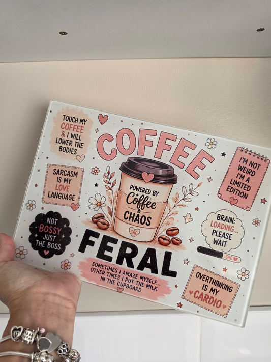 Coffee Feral Glass Chopping Board – A4