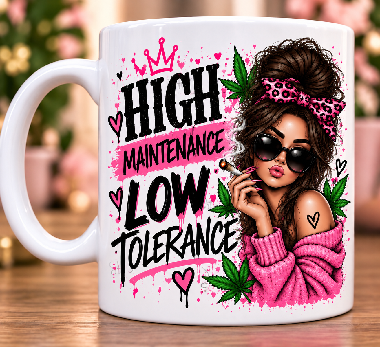 High Maintenance, Low Tolerance Brunette Mug 🌿🩷