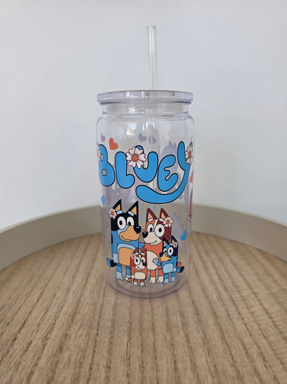 blue acrylic cup with straw & lid