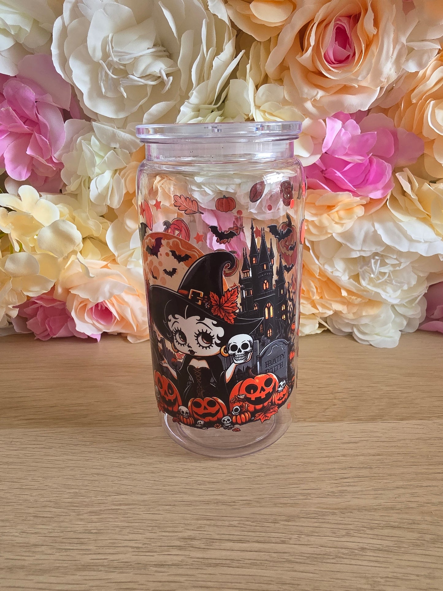 Betty pumpkin  acrylic cup with straw & lid