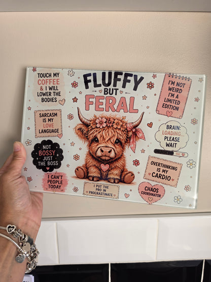Fluffy But Feral Glass Chopping Board – A4