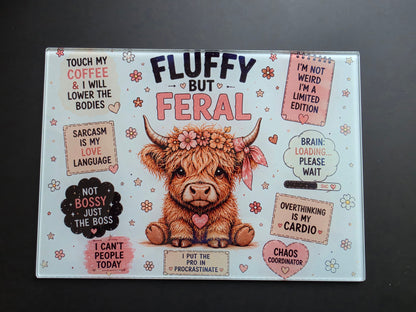Fluffy But Feral Glass Chopping Board – A4